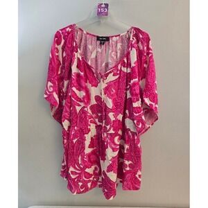 Karen Kane Womens Ruffle Hem Top Pink Paisley Short Sleeve Boho Plus Size 2X NEW